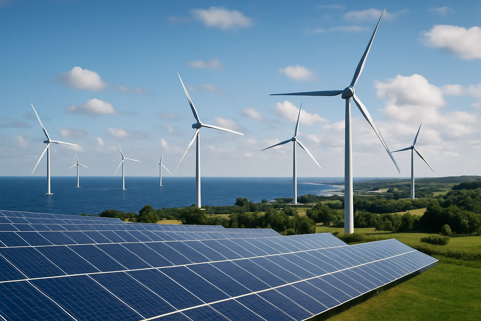 Rural renewable energy installation featuring hybrid solar and wind systems